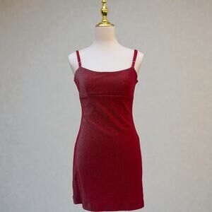 VTG Y2K Dress City Triangles Red Bodycon Mini Babydoll Metallic Clubwear Disco